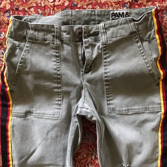 PAM AND GELA UNIFORM SIDE STRIPE STEP HEM ARMY PANT   GREEN SIZE 25 - Picture 5 of 15